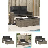 The Living Store Banc de jardin Réglable avec coussins Gris Poly Rattan