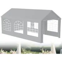 LZQ Tente de réception 3x6 m imperméable & résistante aux UV, pavillon de jardin avec bâche PE et parties latérales, stable & résistant aux intempéries - Gris - 18 m²