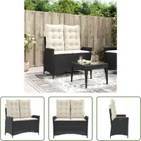 The Living Store Banc de jardin Réglable avec coussins Noir Poly Rattan