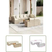The Living Store 10 pcs. salon de jardin avec coussins Beige Poly Rattan