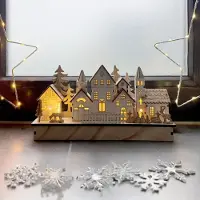 Spetebo LED Winterszene Dorf - ca. 30 x 14 cm - décoration en bois illuminée pour Noël