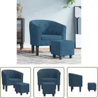 The Living Store Fauteuil club avec pouf Velours bleu foncé