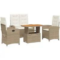 vidaXL Salon de jardin 4 pièces avec coussins Beige Poly Rattan