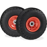 Relaxdays 8 roues pour diable, pneus en caoutchouc plein PU anti-crevaison, 4.1/3.5-4", pour axe de 16 mm, charge max. 150 kg, 260 x 85 mm, noir et rouge