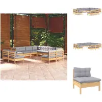vidaXL Ensemble de salon de jardin 11 pièces avec coussins gris pin massif - Ensembles de meubles de jardin