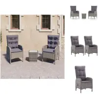 vidaXL Ensemble Bistro 3 pièces Poly Rotin et Verre Gris - Ensemble de meubles de jardin