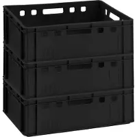 BURI Caisses à viande E2 60x40x20cm Caisse de stockage Eurobox en provenance d'Allemagne, convient pour aliments, robuste, empilable , Variante:noir 3x