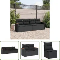 The Living Store Ensemble de salon de jardin 4 pièces avec coussins Noir Poly Rattan