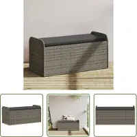 The Living Store Banc avec espace de rangement & coussins Gris 115x51x52 cm Poly rotin