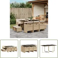 The Living Store 11 pcs. salon de jardin avec coussins beige poly rotin