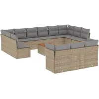vidaXL Ensemble de salon de jardin 14 pièces avec coussins Beige Poly Rattan