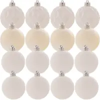 Kadax Boules de Noël en plastique, set de 16 boules, blanc