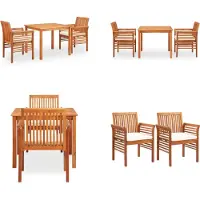 vidaXL Ensemble de jardin 3 pièces avec coussins en bois massif d'acacia - Ensemble de salle à manger - Table Et Chaises - Tables Et Chaises