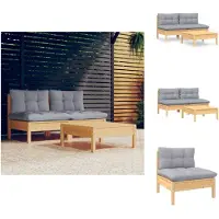 vidaXL Ensemble de salon de jardin 3 pièces avec coussins gris pin - Ensembles de meubles de jardin