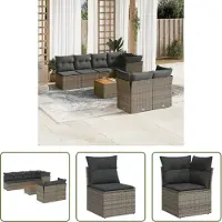 The Living Store Ensemble de jardin canapé 8 pièces avec coussins Gris Poly Rattan