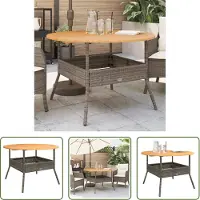 The Living Store Table de jardin avec plateau en bois Gris Ø110x71 cm Poly rotin