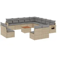 vidaXL Ensemble de salon de jardin 14 pièces avec coussins Beige Poly Rattan
