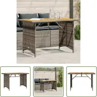 The Living Store Table de jardin avec plateau en bois Gris 110x68x70 cm Poly rotin