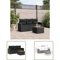 The Living Store Ensemble de salon de jardin 4 pièces avec coussins Noir Poly Rattan
