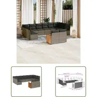 The Living Store 12 pcs. salon de jardin avec coussins Gris Poly Rattan