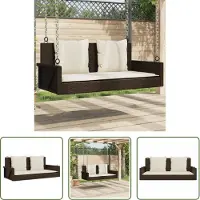 The Living Store Banc suspendu avec coussin Marron 119x56x48 cm Poly Rattan