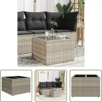 The Living Store Table de jardin avec plateau en verre gris clair 55x55x37 cm Poly rotin