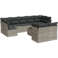 vidaXL Ensemble de 10 canapés de jardin avec coussins gris clair Poly rotin