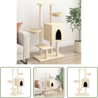 The Living Store Arbre à chat avec colonnes à griffer en sisal Crème 117 cm