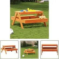 The Living Store Table de pique-nique pour enfants Marron cire 88x97x52 cm Bois massif