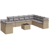 vidaXL Ensemble de salon de jardin 11 pièces avec coussins Beige Poly Rattan