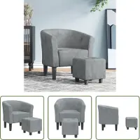 The Living Store Fauteuil club avec repose-pieds Gris foncé velours