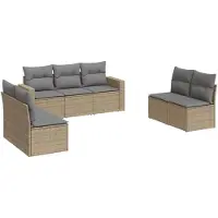 vidaXL Ensemble de salon de jardin 7 pièces avec coussins Beige Poly Rattan