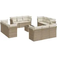 vidaXL Ensemble de 13 canapés de jardin avec coussins Beige Poly Rattan