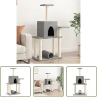 The Living Store Arbre à chat avec colonnes à griffer en sisal gris clair 122 cm