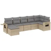 vidaXL Ensemble de salon de jardin 7 pièces avec coussins Beige Poly Rattan
