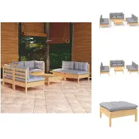vidaXL Ensemble de salon de jardin 7 pièces avec coussins gris pin massif - Ensembles de meubles de jardin