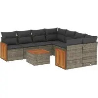 vidaXL Ensemble de salon de jardin 9 pièces avec coussins Gris Poly rotin