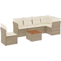 vidaXL Ensemble de salon de jardin 7 pièces avec coussins Beige Poly Rattan