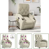 The Living Store Fauteuil de massage avec releveur Crème Similicuir