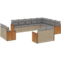 vidaXL Ensemble de 12 canapés de jardin avec coussins Beige Poly Rattan