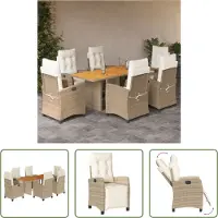 The Living Store Ensemble de jardin 7 pièces avec coussins Mélange beige Poly rotin