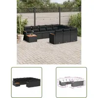 The Living Store 11 pcs. salon de jardin avec coussins noir poly rotin