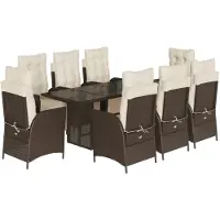 vidaXL Salon de jardin 9 pièces avec coussins Marron Poly rotin