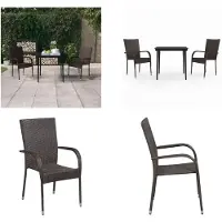vidaXL 3 tlg. Garten Essgruppe Braun und Schwarz - Salon de jardin - Garten Essgruppen - Gartenmöbel Set - Garten Möbelset