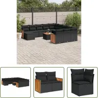 The Living Store 13-pièces salon de jardin avec coussins noir poly rotin