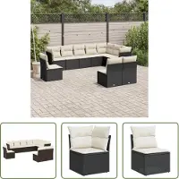 The Living Store 10 pcs. salon de jardin avec coussins noir poly rotin