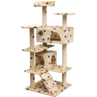 Syfax Arbre à chat et griffoir Sisal 125cm Empreintes de pattes Beige