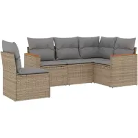 vidaXL Ensemble de salon de jardin 5 pièces avec coussins Beige Poly Rattan