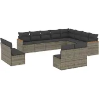vidaXL Ensemble de salon de jardin 12 pièces avec coussins Gris Poly rotin