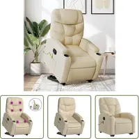 The Living Store Fauteuil de massage avec releveur Crème Tissu